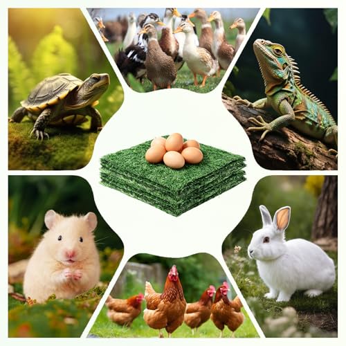 8 Pack Resuable Chicken Nesting Box Pads, Washable Artificial Grass Chicken Nesting Pads for Protecting Eggs, Green Chicken Laying Pads for Hens