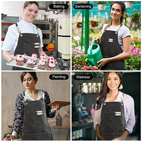 Hongsome Cotton Canvas Cross Back Apron for Art Painting Garden Chef Bartender Work,Women Men 3 Pockets Waterproof M-XXL - color: Black