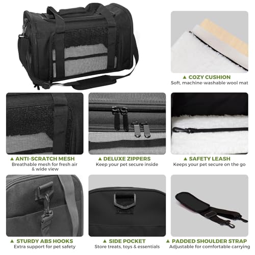 Soft-Sided Cat Carrier 20x13x13 in Expandable Travel Pet Bag 22LBS | For Cats and Small Dogs with Anti-Scratch Mesh Washable Mat Collapsible Escape-Proof Airline Approved with Shoulder Strap - color: Black, size: 13.4"L x 13.4"W x 20.1"H