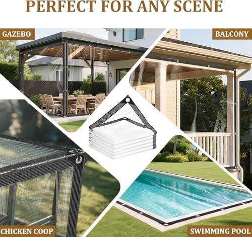 Heavy Duty Clear Tarp 4x8ft Thickened 14Mil Waterproof Clear Tarps with Grommets Tear Resistant PVC Vinyl Reinforced Edges for Greenhouse Patio Garden Pavilion Chicken Porch Outdoor Chicken Coop - size: 4×8ft-14Mil(1.2×2.4m)
