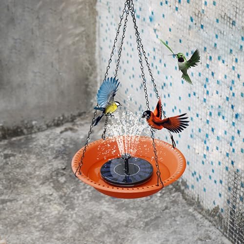 OVZILKI Bird Baths for Outdoors Heavy Duty, 14 inch BirdBath Bowl Only with Rust-Proof Black Chains, Hanging Bird Bath Hanging Bird-Feeder for Garden Backyard Decor (Terracotta 1 Pack) - color: Terracotta, size: 14in 1pack