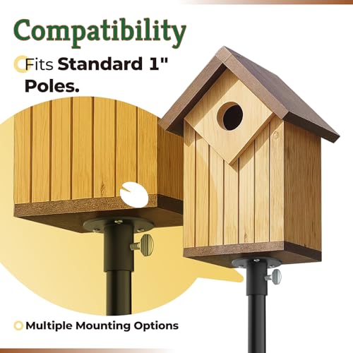 1" Bird Feeder Pole Mount Flange 1202 with Hardware Kit, Steel | Tray Feeders Round Pole Mounting Adapter Flange Bracket, Bird Box Bird House Feeder or Platform on Pipes Poles