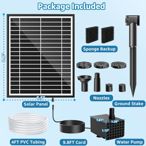 Solar Fountain Pump for Bird Bath, 5.5W Solar Pond Pump with 9.8ft Power Cord, 5 Spray Modes & 4ft Hose, Dry-Run Protection Solar Water Pump for Small Pond Fish Tank Garden Water Features - size: 5.5W