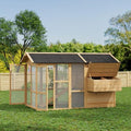 IDEALHOUSE Large Outdoor Chicken Coop for 4-6 Chickens Wooden Hen House with Waterproof Asphalt Roof, Ramp, Nesting Box, Wire Fence, (80" x 35" x 54") Natural