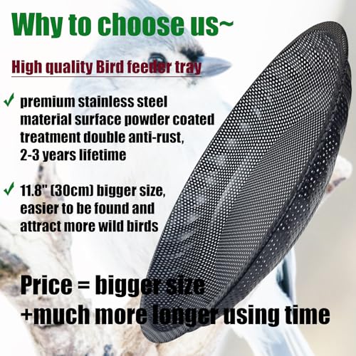CQAIRIOU Premium Hanging Bird Feeder Tray,Size 11.8” Large Platform Bird Feeder Stainless Steel Mesh Tray,Wild Bird Feeder for Outside Hanging Seed Platform - size: 1 Set Hanging Bird Feeder Tray