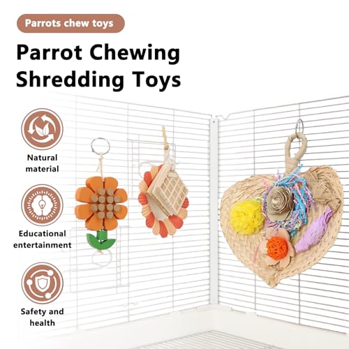 Parrot Chew Toys Set - Natural Wood & Loofah Toys with Plant-Based Dyes, 3 Pack Bird Chew Toys for Cockatiels, Conures & Small Parrots for Cage Enrichment (3 Pieces ofcolor Series) - color: 3 pieces ofcolor series