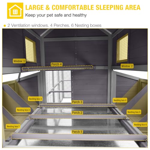 Aivituvin Large Chicken Coop 118" L Hen House Duck Cage for 8-10 Chickens 41.3 ft² with Spacious Run, 6 Nesting Box, 6 Raised Perches - size: 118.1"L x 53.5"W x 49.5"H