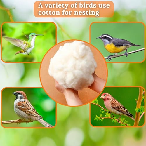Natural Cotton Nesting Material 3.6oz, Nest Bedding Supplies for Wild Birds | Hummingbirds, Finches, Canaries & Parakeets, Bedding Fiber for Hamsters, Rabbits, Squirrel & Small Pets, Cages and Nest Boxes - color: White