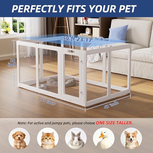 Clear Acrylic Dog Playpen Indoor, Puppy Cat Small Pet Play Pen, Pet Cat Playpen for Rabbits, Dog Fence Crate Kennel Whelping Cage (35", White, 10 Panel) - color: White, size: 35"H