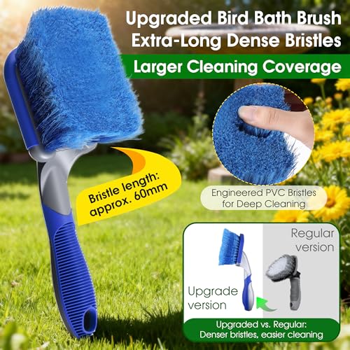 Bird Bath Cleaner, Hummingbird Feeder Cleaning Brushes, Non Scratch Scrub Brush with Large Ergonomic Handle and PVC Bristles for Bird Feeder, Bath Accessories, Fountain, Concrete Outdoor Cleaning