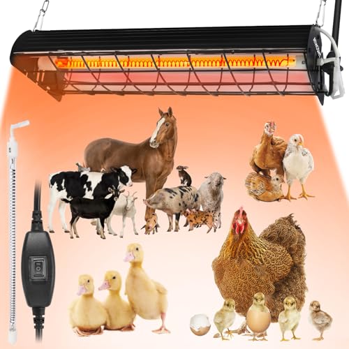 400W Heat Lamp for 60 Chickens Upgraded 12000H Large Chicken Coop Brooder Heater Carbon Fiber Bulb Waterproof Adjustable 2 Mode Temp Safe Design for Chicks Poultry Pets (Large) - size: Large(Includes 1 Frame + 1 Tube)
