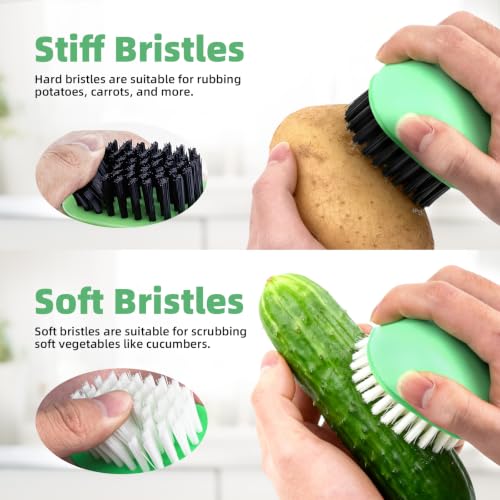 CLEANGOR Vegetable Brush, Black Stiff Bristles Brush & White Soft Bristles | Dishwasher Safe Ear-Hanging Veggie & Fruit Cleaning Brush for Potato, Mushroom, Carrot, Lemon, Egg