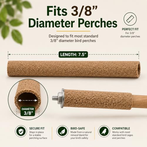 Sanded Perch Covers for Parakeets, Finches & Canaries | 10 sanded perch covers for small birds. Helps maintain nails, improves grip, fits 3/8” perches.