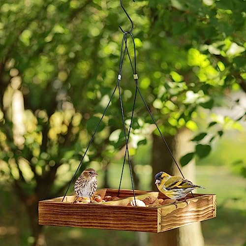 Bird Feeder Hanging Tray, Seed Tray Wooden Platform Hummingbird Feeder Hanging Tray Mesh Seed Platform for Garden Yard Outside Decoration Attracting for Wild Birds(Brown-1pk) - color: Rustic Brown