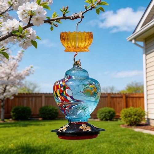 9oz Plastic Ant Moat for Hummingbird Feeder, 2-Pack Yellow Insect Guard | Stainless Hooks, Daisy Floral Buffer, Orange Transparent Nectar Protector, Water Barrier Blocking Bugs, 9 Ounce/270ml - color: Orange, size: 2PC/Pack