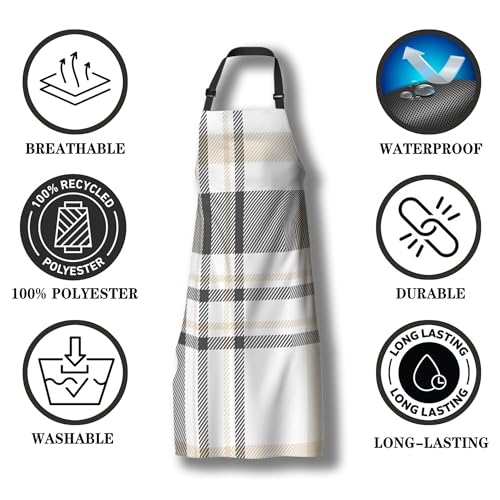 Makeup Apron for Women Plaid Texture Funny Aprons for Men for Kitchen Cooking Restaurant BBQ Painting Crafting Gardening 27” (W) x 31” (H), Waterproof Apron - color: Plaid Texture