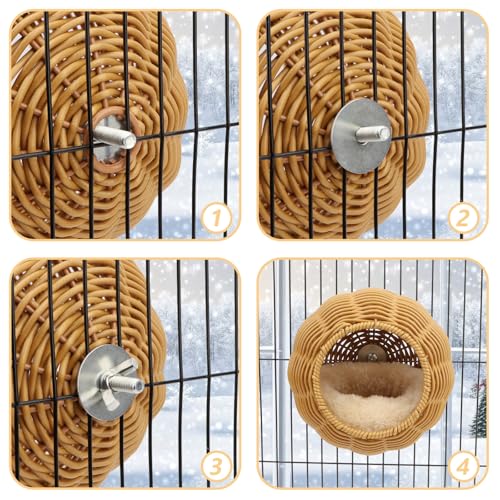 Hypeety Rattan Steel Frame Bird Nest for Cage Chewproof Bed with Cushion | Sturdy, natural rattan, removable soft plush pad, washable bird hammock, fits most cages, suitable for budgies/lovebirds