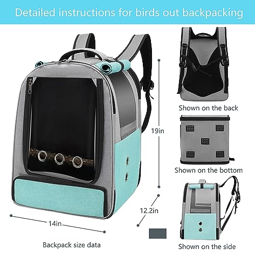 Bird Backpack Carrier,Bird Travel cage Backpack with Tray and Standing Perch,Feeding Tank,Waterproof pad,Used for Parakeets,hornbirds,Lovebirds,Small and Medium-Sized Bird - color: Skyblue