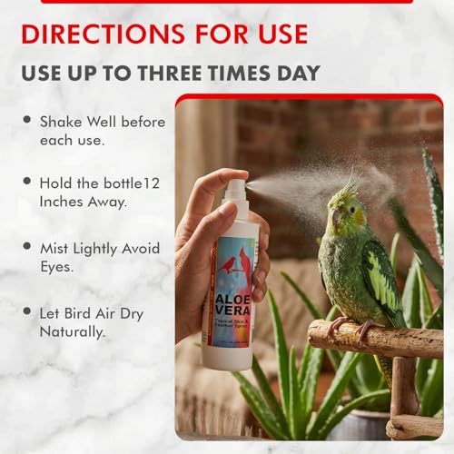 Aloe Vera Spray 8 Fl Oz - Natural Skin & Feather Care Spray | Soothes Dry Skin & Supports Healthy Feathers – Easy to Use Bottle for Gentle Hydration for All Birds - size: 8 Fl Oz (Pack of 1)