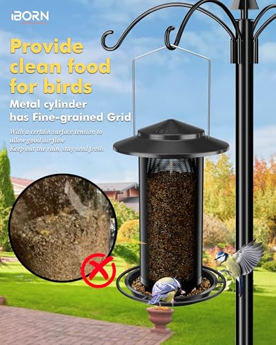 iBorn Bird Feeders for Outdoors, All Metal Mesh Tube, Holding Bird Seed for Outside Feeders,17.7cm Large Roof, Black, 2.8lb(Seed is not Included) - color: Black, size: 2.8LB，6.9′′Large Roof
