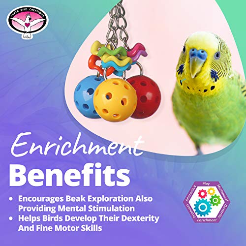 Super Bird Creations SB1093 Jingleberries Bird Toy - Colorful Plastic Toy Balls with Bells for Small/Medium Birds - Parrotlets Parakeets Cockatiels - Encourage Beak Health & Dexterity - 6"x 2.5"x 2.5"