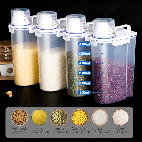 5.5 Lbs Plastic Transparent Tank, Rice Storage Barrel, Household Food Container Grain Storage Box for Oatmeal, Grain, Cereal, Pasta, Flour (6 Packs) | BPA Free, Airtight Lid, See Through, with Pouring Spout, for Kitchen Pantry Dry Food Grain Oatmeal Pet D