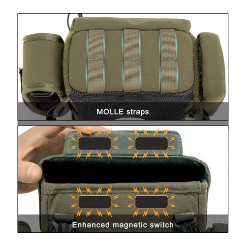 Binocular Harness Chest Pack: Bino Case with Rangefinder Pocket XL | Silent magnetic lid, one-handed access, removable pouches, rain cover, MOLLE webbing for Hunting Hiking Bird Watching - color: Green, size: X-Large