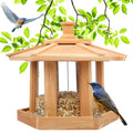 Wooden Bird Feeder for Outdoors Hanging, Red Cedar Hexagon Shaped Large Capacity, Cardinal Birdfeeder for Garden Decoration Yard, Weatherproof and Durable(Large) - size: Large