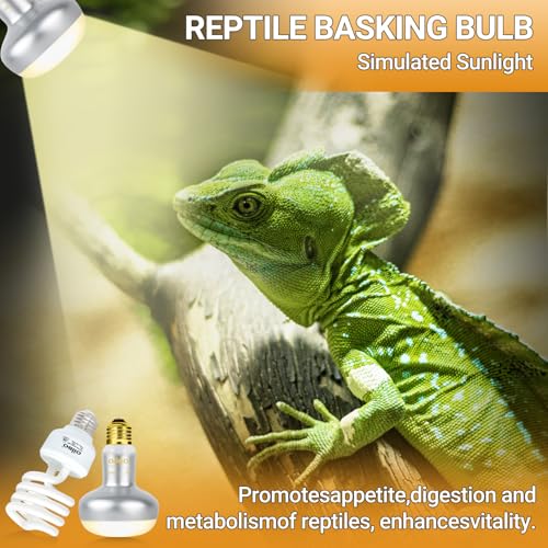 100W Reptile Heat Lamp Blub and 26W 10.0 UVB Reptile Light Combo Pack, Basking Spot Light UVA Heat Lamp Bulb and 26W Energy Saving UVB UVA Light for Reptiles Bearded Dragon,Turtles,Lizard