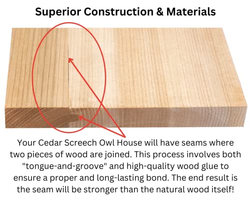 Screech Owl House Cedar Nesting Box with Poly Lumber Roof, Saw-Whet Owl Box for Outside, Drainage Ventilation, Easy Cleanout, Made in USA, Cardinal Red - color: Cardinal Red