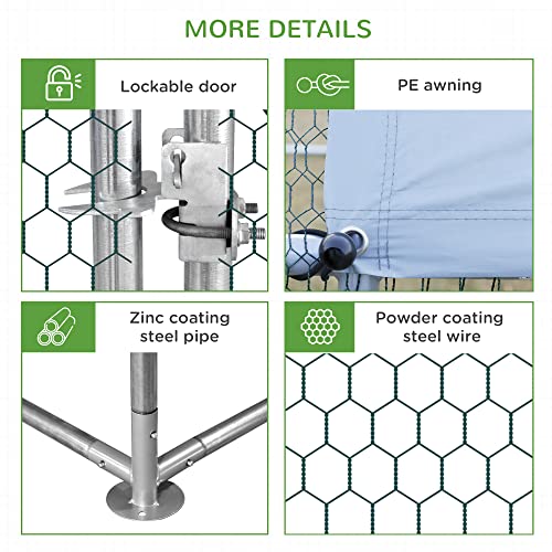 PawHut Large Chicken Coop Metal Chicken Run with Waterproof and Anti-UV Cover, Spire Shaped Walk in Fence Cage Hen House for Outdoor and Yard Farm Use, 1" Tube Diameter, 9.8' x 6.6' x 6.6' | Metal Chicken Run, Spire Shaped Walk In Fence Cage Hen House, Ou