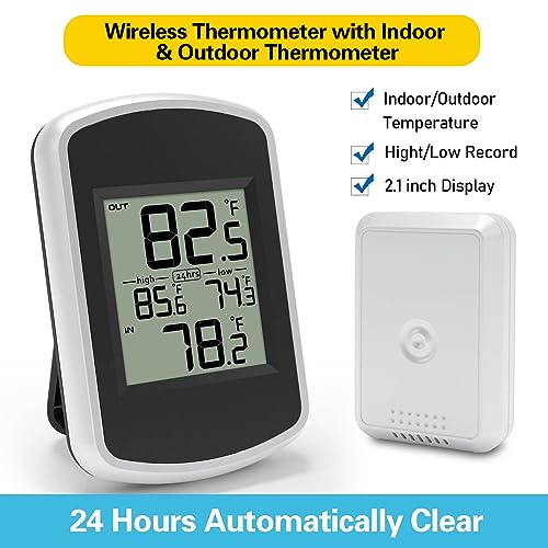 Urageuxy Wireless Indoor Outdoor Thermometer, Digital Inside and Outside Temperature Monitor for Greenhouse and Home Room, Fahrenheit Only