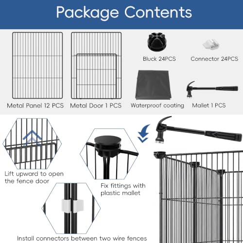 Chicken Brooder Pen with Washable Canvas Bottom Large Indoor Small Animal Black Playpen 12-Panel DIY Wire Pet Enclosure Cage with Door & Connectors Guinea Pig Rabbit Bunny Chick Playpen