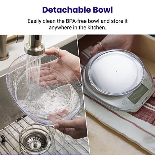 Etekcity 0.1g Food Kitchen Scale, Bowl, Digital Grams and Ounces for Weight Loss, Dieting, Baking, Cooking, and Meal Prep, 11lb/5kg, Stainless Steel Silver | 11lb/5kg capacity with tare, removable bowl, ideal for baking, coffee, meal prep and portion cont