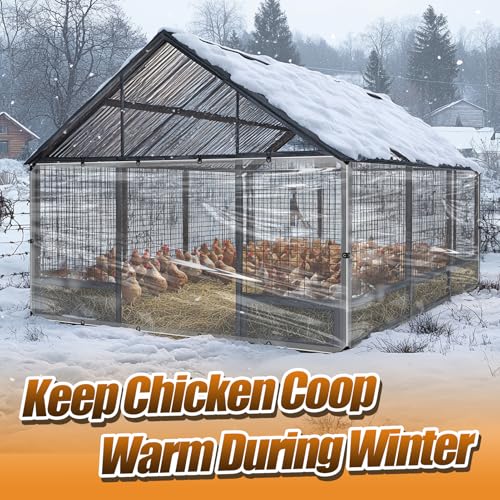 MEWTOGO 4x8ft Chicken Coop Covers Accessories for Winter | Easy to Install & Waterproof Chicken Run Tarp, with Elastic Cords & Rope - size: 4x8ft