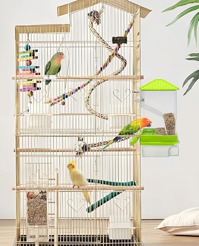 Hamiledyi Bird Feeder for Cage Automatic Parakeet Feeders Seed Container | No Mess Birds Food Catcher Transparent Parrot Cage Accessories for Budgies Cockatoos Finches Lovebirds Canaries 2 Pcs Green - color: Transparent Green - 2 Pcs
