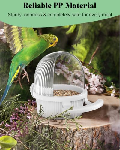 Pawfly No Mess Bird Feeder, Bird Cage Feeder, Bird Bowls for Cage, Bird Feeder for Cage, Bird Water Dispenser, Parakeet Feeder Waterer for Parrot, Cockatiel, Budgie & Lovebird,White - color: White