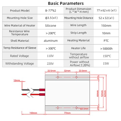 PTC Heating Element 110V 170C Fast Heating Ceramic Heaters Plate | Insulated Aluminum Shell, Constant Temp Thermostatic, 85W, Energy Saving, Long Service Life, for Small Room Use, PTCYIDU - color: 110V-150C