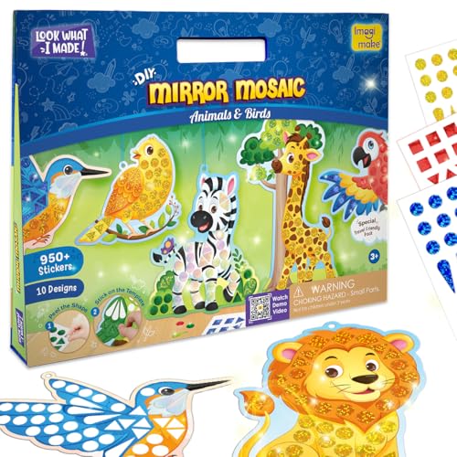 Imagimake Mirror Mosaic - Animals & Birds, 10 Templates, 950+ Stickers | Mess-Free Craft Activity, Screen-Free Creative Art Kit for Kids, Birthday Gift for Boys & Girls Ages 3,4,5,6,7 Years Old - style: 8. Animals & Birds