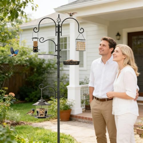 ERYTLLY Bird Feeding Station Kit Bird Feeder Pole Wild Bird Feeder Hanging Kit Planter Hanger Multi Feeder Hanging with Metal Suet Feeder Bird Bath for Attracting Wild Birds - size: 91 Inch
