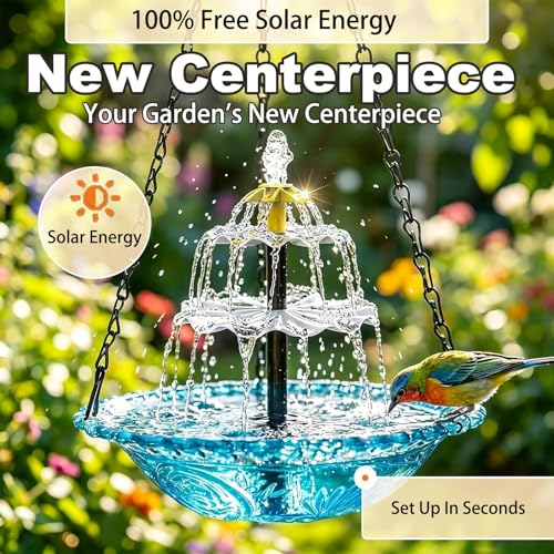 3-Tier Solar Cascade Hanging Bird Bath Fountain | Solar Powered, Cascading Water Flow, Hanging Design, Outdoor Bird Bath, No Wiring Needed