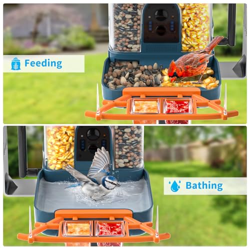 Smart Solar Bird Feeder with Camera & Outdoor Bird Bath | 2K HD Dual-Lens, AI Bird Identification, Instant Mobile Alerts, IP66 Weatherproof, Ideal for Outdoor Bird Watching - color: BLUE