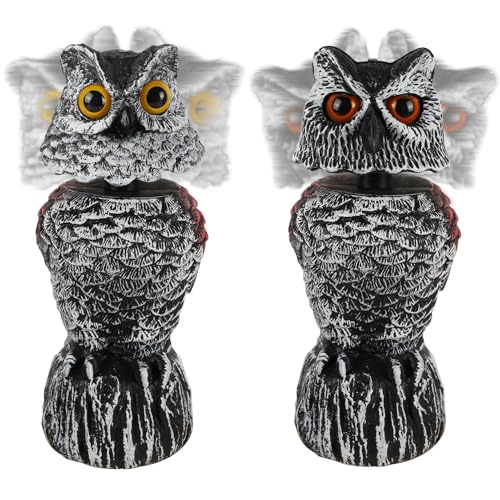 Hausse 2 Pack Fake Owl Decoy Bird Scarecrow Sculpture, 11.2 inch Wagging Head Plastic Owl Scare Birds Away, Owls Statue Nature Enemy Horned Pest Repellent for Outdoor Garden Yard - size: 2 Pack, Wagging Head