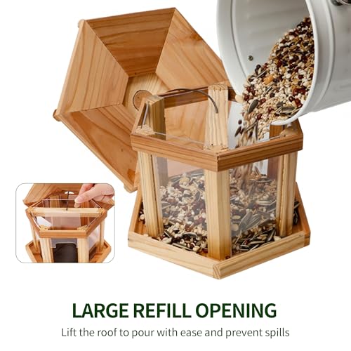 Solution4Patio Bird Feeder for Outdoors - USA Cedar Hexagon Gazebo Bird Feeders with Vented Mesh Tray, Easy-Clean & Fill Design 9.6" Dia. X 8.7" H 3.2-lb Capacity - style: Hexagon Gazebo