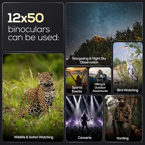 Ultimate Outdoors 12x50 HD Binoculars for Adults – Powerful Waterproof Binoculars with Phone Adapter & Tripod Mount | BaK-4 Prism for Bird Watching, Hunting, Stargazing, Travel & Cruise | Waterproof, Phone Adapter & Tripod Mount, BaK-4 Prism, Bird Watchin