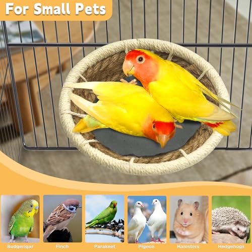 kathson Hemp Rope Weave Bird Breeding Nest Bed for Parakeet Cockatiel Canary Lovebird and Small Parrot Cage Hatching Nesting Box（Beige） - size: Beige