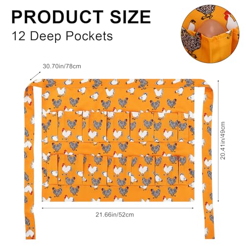 Egg Collecting Apron, 12 Pouches Chicken Egg Apron | Farmhouse Aprons for Chicken, Duck, Goose, Poultry Collection - color: Yellow-flowered Chicken, size: 49*52cm