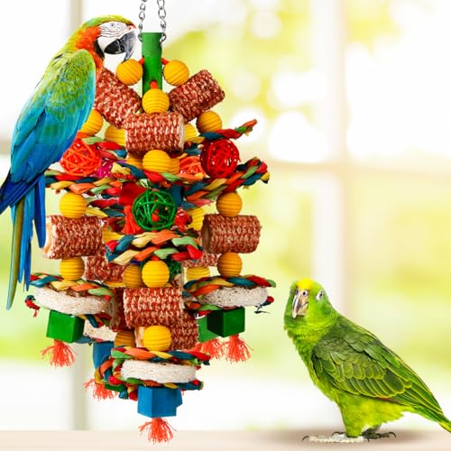 Bird Toys, Parrot Toys for Large Birds,Natural Corn cob and Loofah Slices Bird chew Toys for African Grey Parrots, Macaws, Cockatoos, Amazon Parrot and other Small and Medium-Sized Parrot (Colorful) - color: Colorful