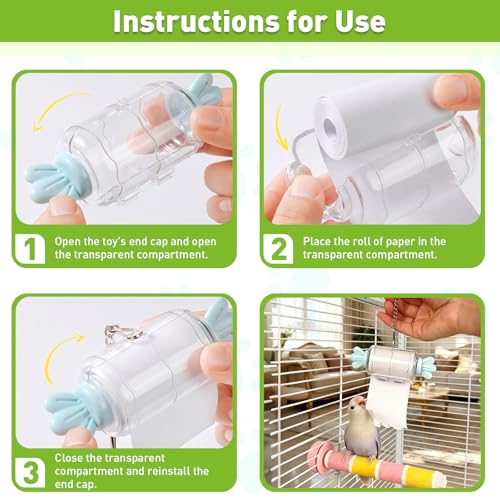 Parrot Foraging Toy, Bird Shredding Toy with Replaceable Paper Roll, Food Grade PP Chewing Toys for Cockatiel Budgie Conure Parakeet, Bird Cage Boredom Relief Enrichment Toys (Green) - color: Green