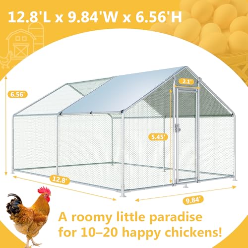 Large Chicken Coop Metal Chicken Runs for Yard with Cover Outdoor Pet Pens Poultry Cage Duck Rabbit House Backyard Use - size: 156.0"L x 118.1"W x 78.7"H